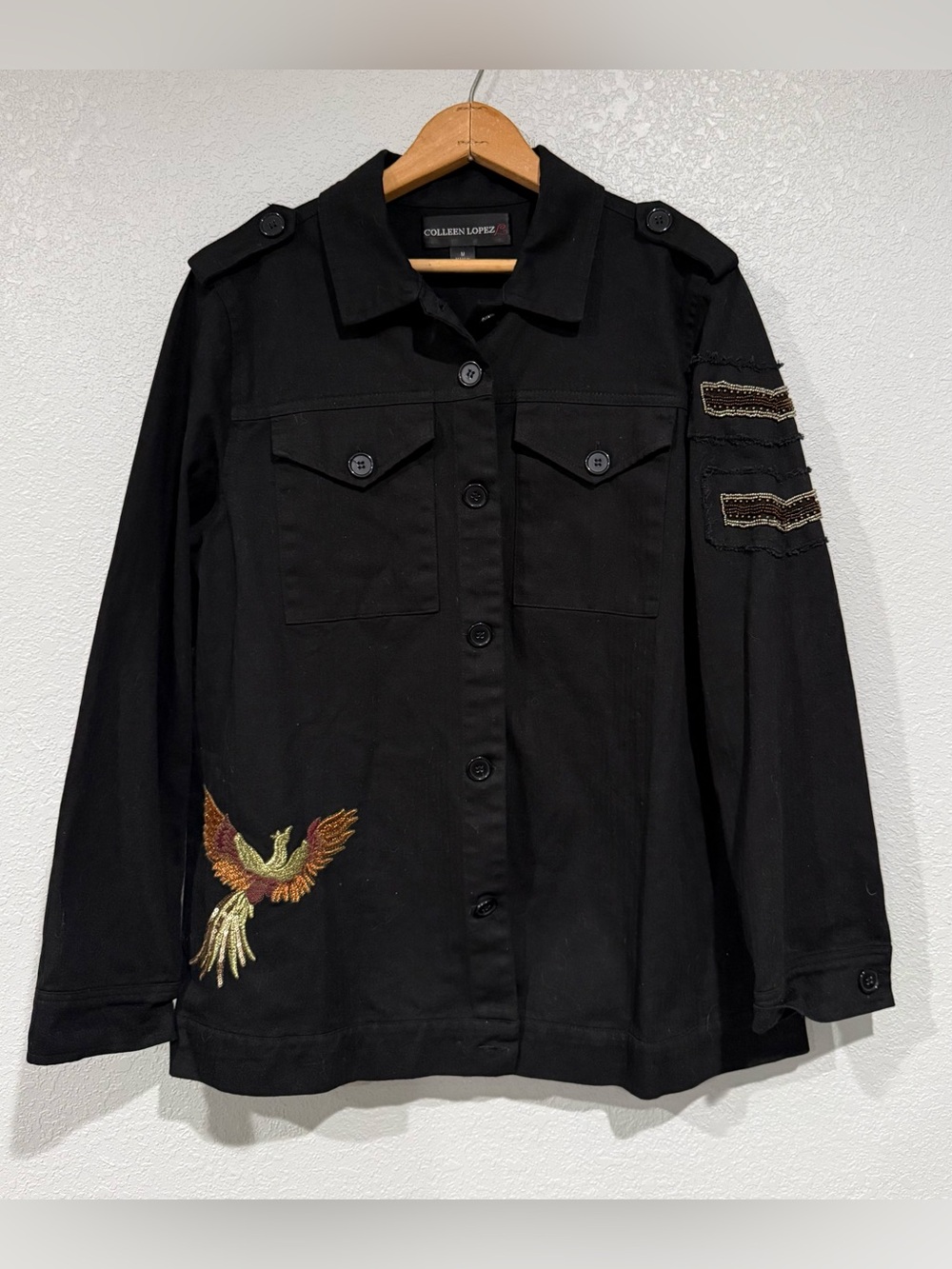 Colleen Lopez Black Embroidered Phoenix Utility Jacket